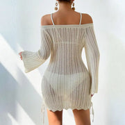 Solid Color Knitted Beach Dress Women Swimsuit Crochet Swim Cover Up Summer Bathing Suit Swimwear Knit Pullover Beach Dress